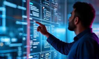 Architect designing software flowchart