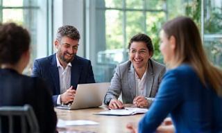 Consultants discussing IT solutions with client